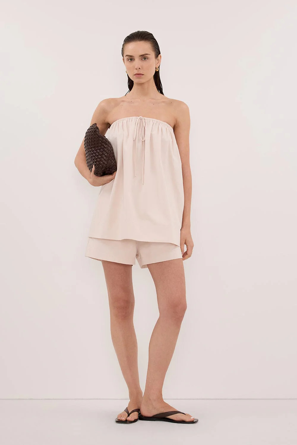 SOMMER POWDER STRAPLESS POPLIN TOP | DISSH