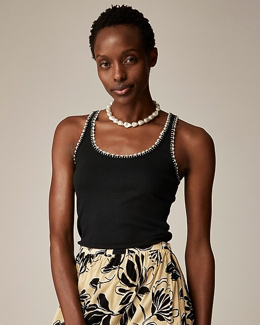 Vintage rib pearl-trim tank top | J. Crew US