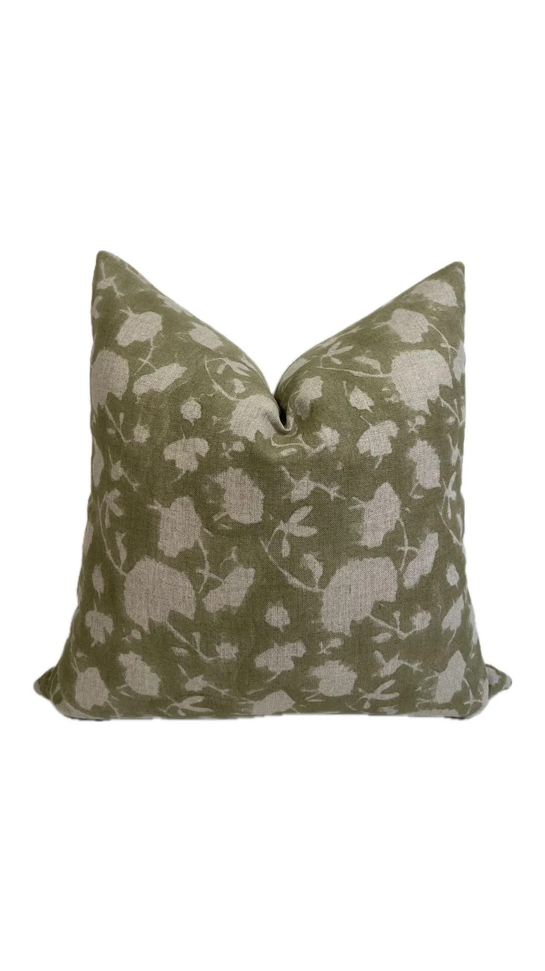 Sage || Hand Block Print Handmade Sage-Green Floral Linen Pillow Cover | Artisanal Designer High-... | Etsy (US)