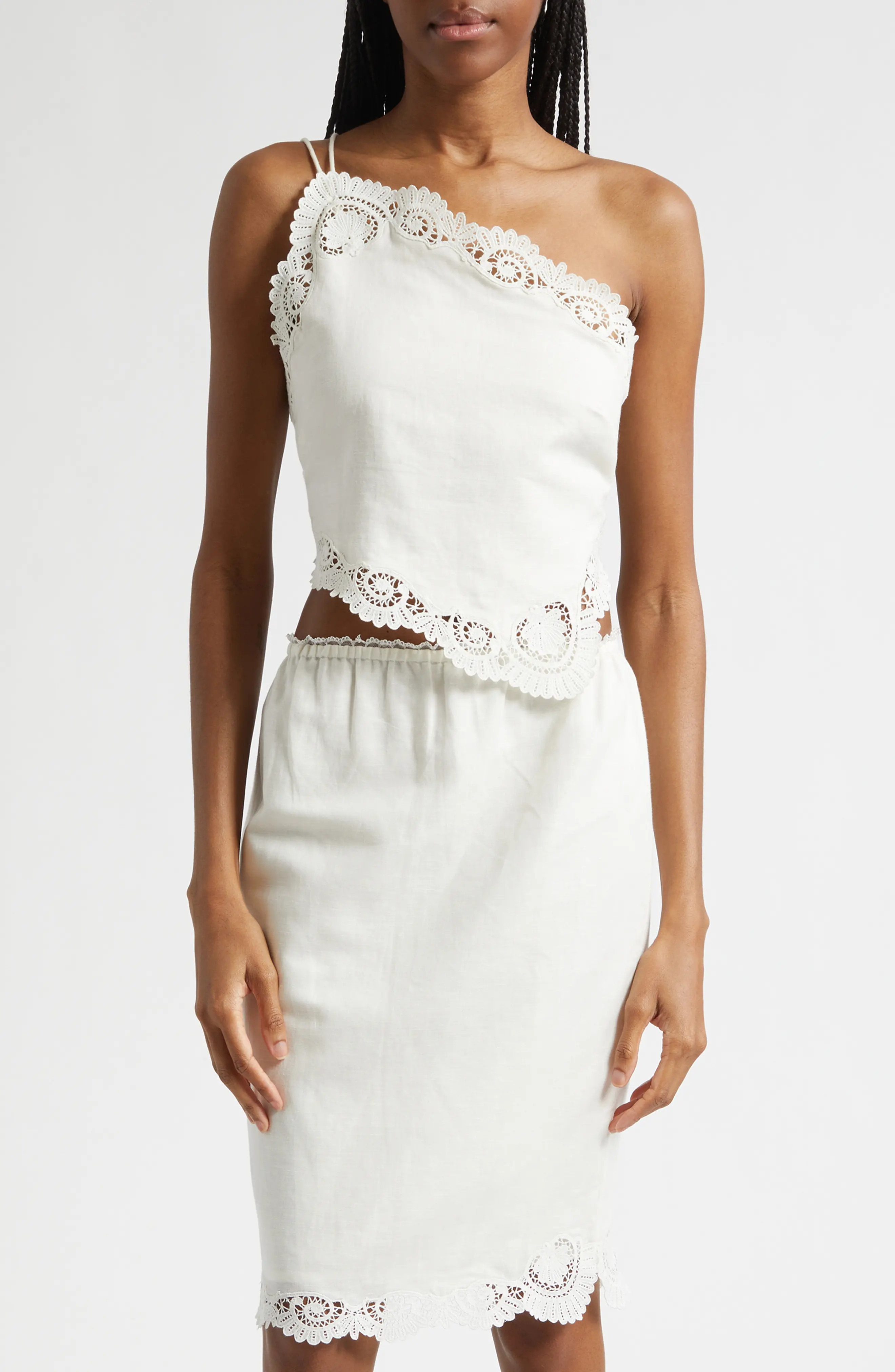 Darya Brodierie Trim One Shoulder Tie Back Top (Women) | Nordstrom | Nordstrom