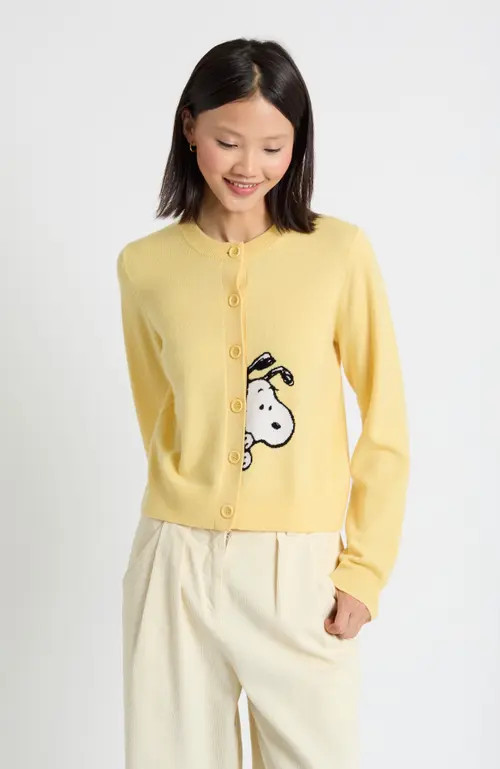 Chinti & Parker Sneaky Snoopy Wool-Cashmere Cardigan in Soft Yellow at Nordstrom, Size X-Small | Nordstrom