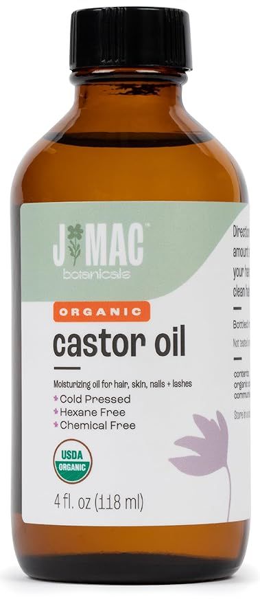 Organic Castor Oil Cold Pressed (Glass Bottle, 4 oz, NO DROPPER), pure hexane free castor oil for... | Amazon (US)