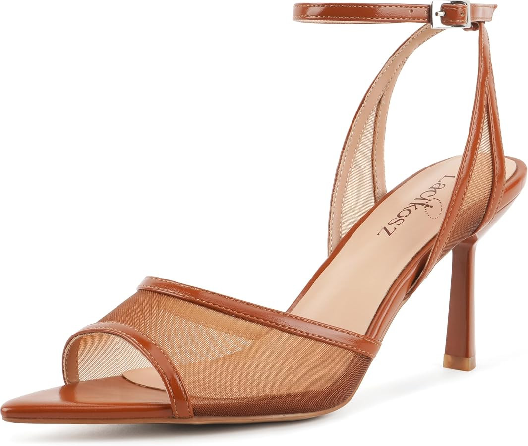 Mesh High Heels Womens Strappy Sandals Wedding Bride Dressy Shoes Pointed Toe Ankle Strap Sandals | Amazon (US)
