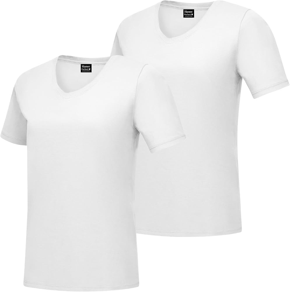 Hanes Women's Perfect-T V-neck T-shirt, Cotton Short Sleeve Tee for Women, 1 or 2-Pack | Amazon (US)