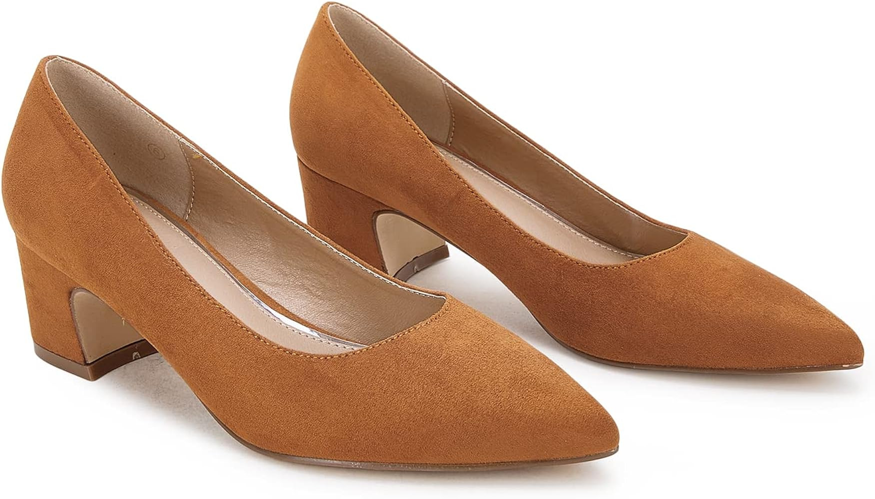 Trish Lucia Women's Pointed Toe Low Block Heel Pumps Leather Classic Office Dress Shoes | Amazon (US)