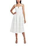 BCBGMAXAZRIA Women's Fit and Flare Sweetheart Neck Spaghetti Strap Midi Dress, Off White, 6 | Amazon (US)