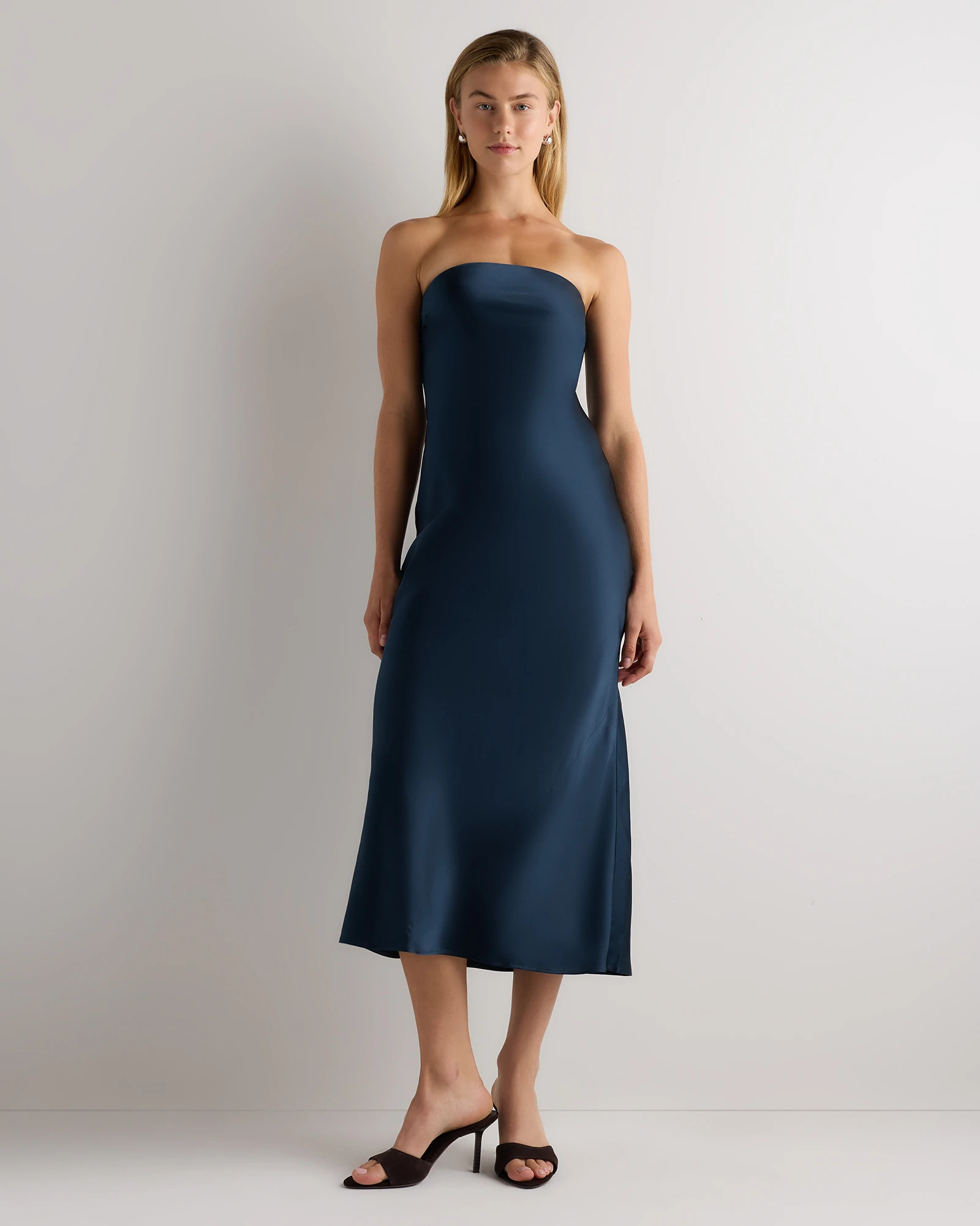Quince | Women's Strapless Midi Dress in Navy, Size XL, Mulberry Silk | Quince