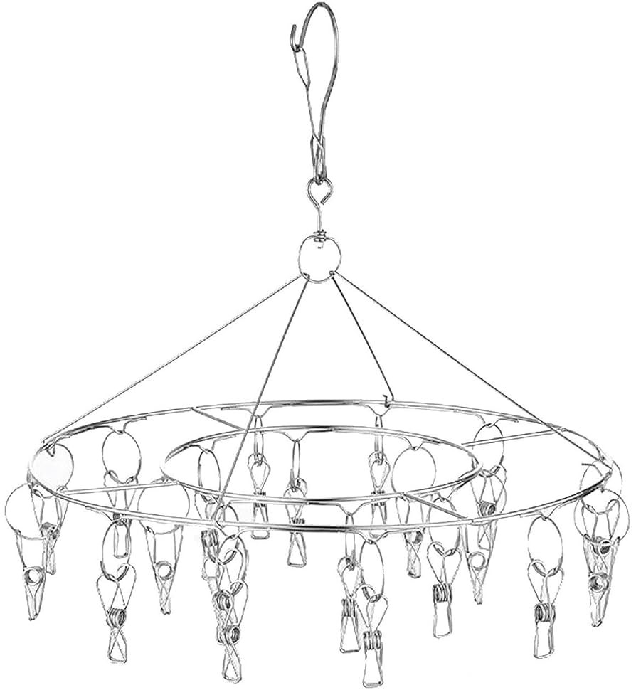 CenYouful Stainless Steel Round Hanging Drying Rack with 20 Clips for Drying Socks, Baby Clothes,... | Amazon (US)