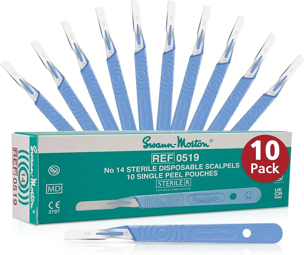 Swann Morton #14 Disposable Surgical Scalpel with Blade - Sterile Dermaplane Blade for Face, Derm... | Amazon (US)