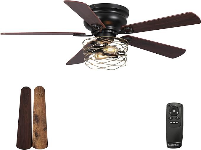 Parrot Uncle Ceiling Fans with Lights and Remote Farmhouse Low Profile Ceiling Fan with Light Flu... | Amazon (US)