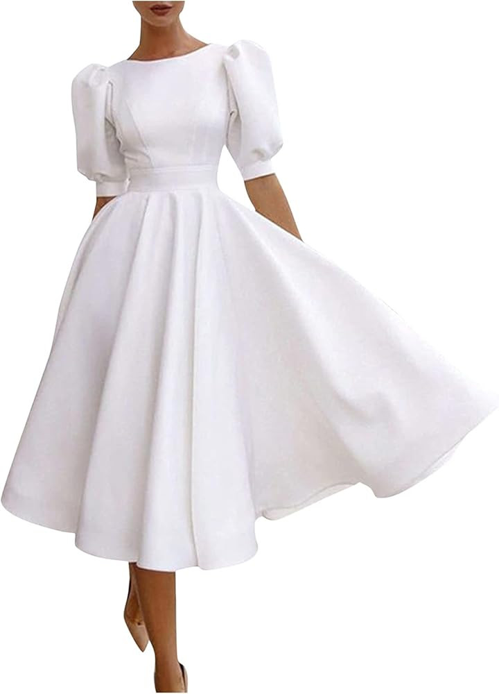 Dresses for Women Business Casual Women's Party Elegant White Dress Dress Bridesmaids Long Swing ... | Amazon (UK)