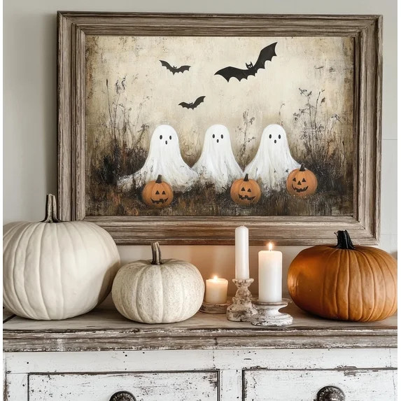 Rustic Country Ghost Poster Ghosts Pumpkins Bats Vintage Canvas Print Painting Wall Art for Cotta... | Walmart (US)