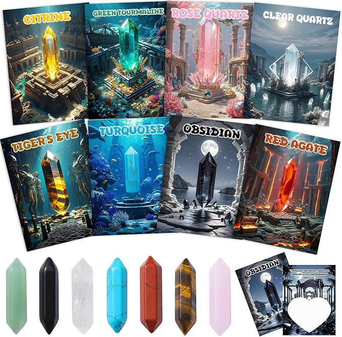 Valentines Day Cards for Kids with Crystals, 24Pack Atlantis-Inspired Themed Cards & Healing Gems... | Amazon (US)