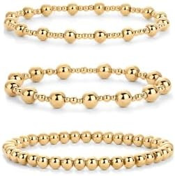 PAVOI 14K Gold Plated Beaded Bracelet Pack for Women | Stainless Steel 3-Piece Stretchy Bracelet ... | Amazon (US)