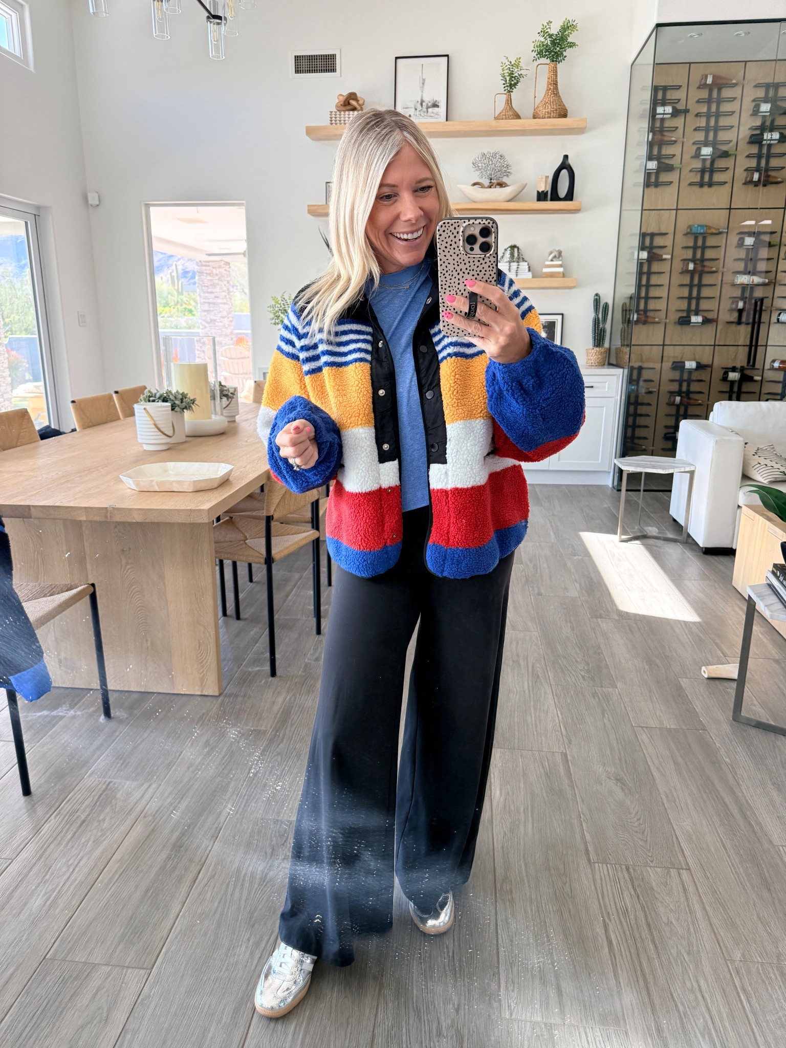 Size small fleece jackets. XS vuori wide leg pants and blue tshirt. 7.5 silver adidas sneakers 

Follow my LTK @thesensibleshopaholic on the @shop.LTK app to view this post and get my exclusive app-only content!

@Vuori US 

#LTKmomlife #LTKootd #LTKOver40