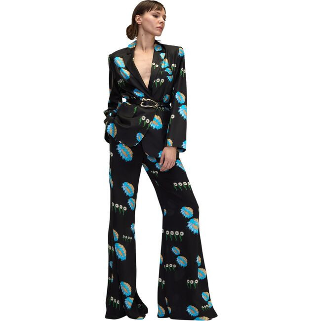 Cynthia Rowley | Blake Flared Pants, | Silk (Black Floral, One Size) | Maisonette | Maisonette