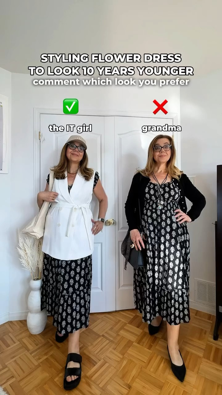 Two ways to style classic dress. Which way you prefer? Comment Left or Right👇

Disclaimer: I don’t put negative connotations on the term Grandma. Just using it to describe a traditional conservative look and style. Please do not take offence!😊

I am wearing:
Navy blue dress @oldnavy 
White waistcoat @zara 
Black cardigan @hm 
Black sandals @massimodutti 
Black shoes @ninewest 

#styletips #styleinspo #stylingdress
#fashiontips #outfitinspo #outfitideas

#LTKmidsize #LTKworkwear #LTKmodest