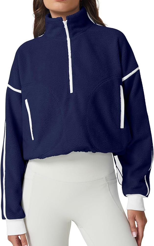 QINSEN Women's Half Zip Fleece Short Pullover Sweatshirt Winter Long Sleeve Cozy Sherpa Sweater T... | Amazon (US)