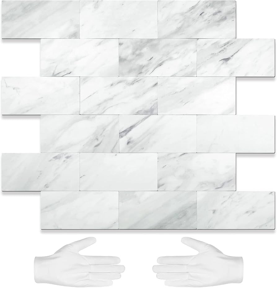 STICKGOO 10 Sheets Peel and Stick Backsplash, Volakas White Stick on Aluminum Composite Wall Tile... | Amazon (US)