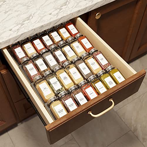 Spice Drawer Organizer with 28 Spice Jars and 378 Spice Labels, Seasoning Rack Tray Insert for Ki... | Amazon (US)