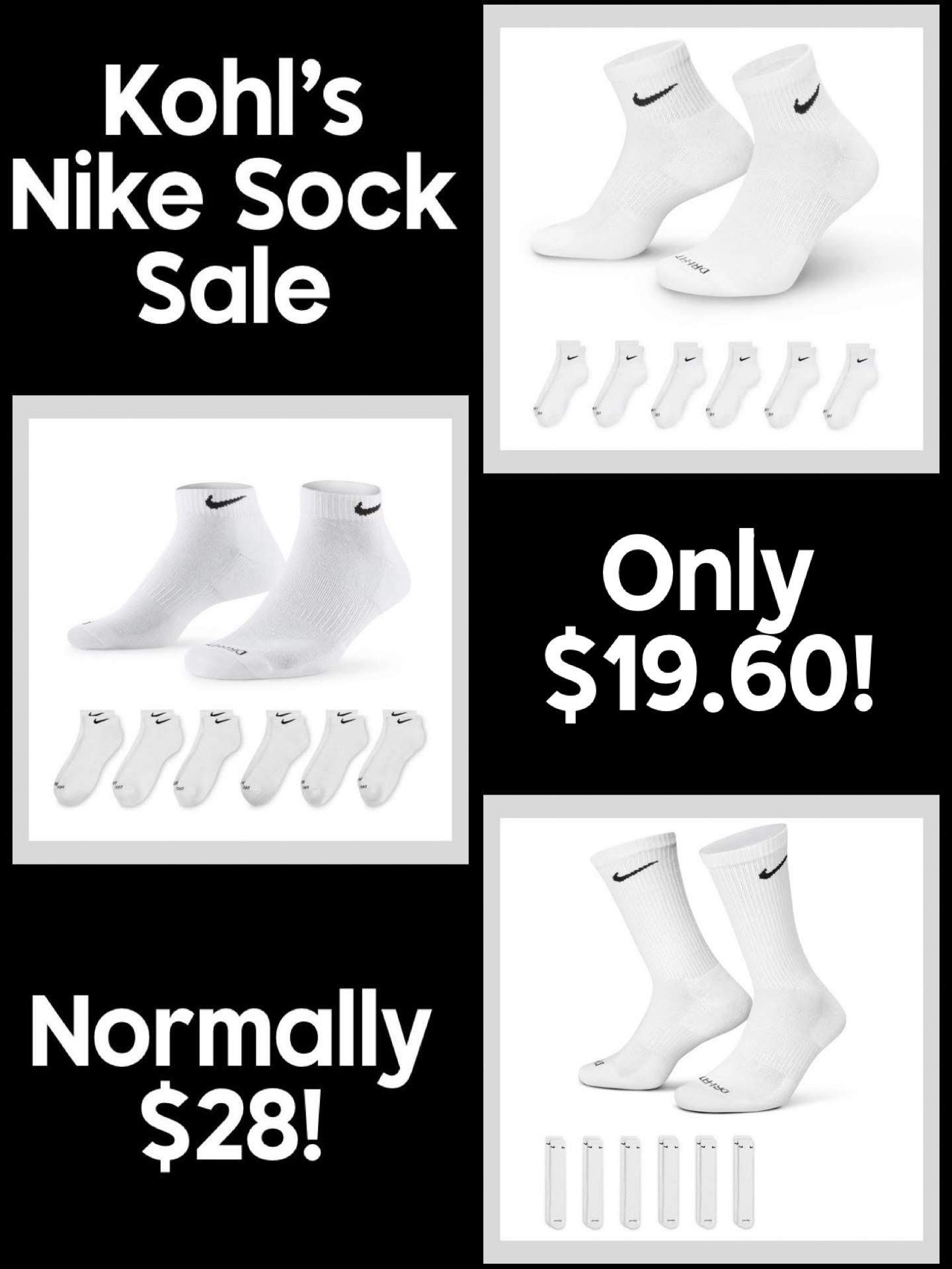 Kohl’s has a fantastic Nike Sock Sale today!! 6 packs of the best selling Nike Cushion Training Socks 🧦 are down to $19.60 - normally $28!! They just went up again in price, so when you can snag a sale like this, it’s worth restocking 🙌🏻 Three sizes available at the sale price for these unisex socks - white, black & gray are all available at the sale pricing today.