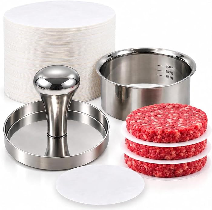Stainless Steel Burger Press with Patty Ring \u2013 Multi-Purpose Meat & Veggie Patty Maker, Smas... | Amazon (US)