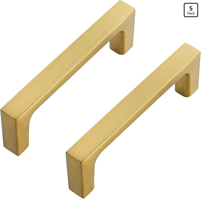 Ravinte 5 Pack Solid 3 Inch Square Cabinet Handles - Brushed Brass Drawer Pulls - Kitchen Hardwar... | Amazon (US)