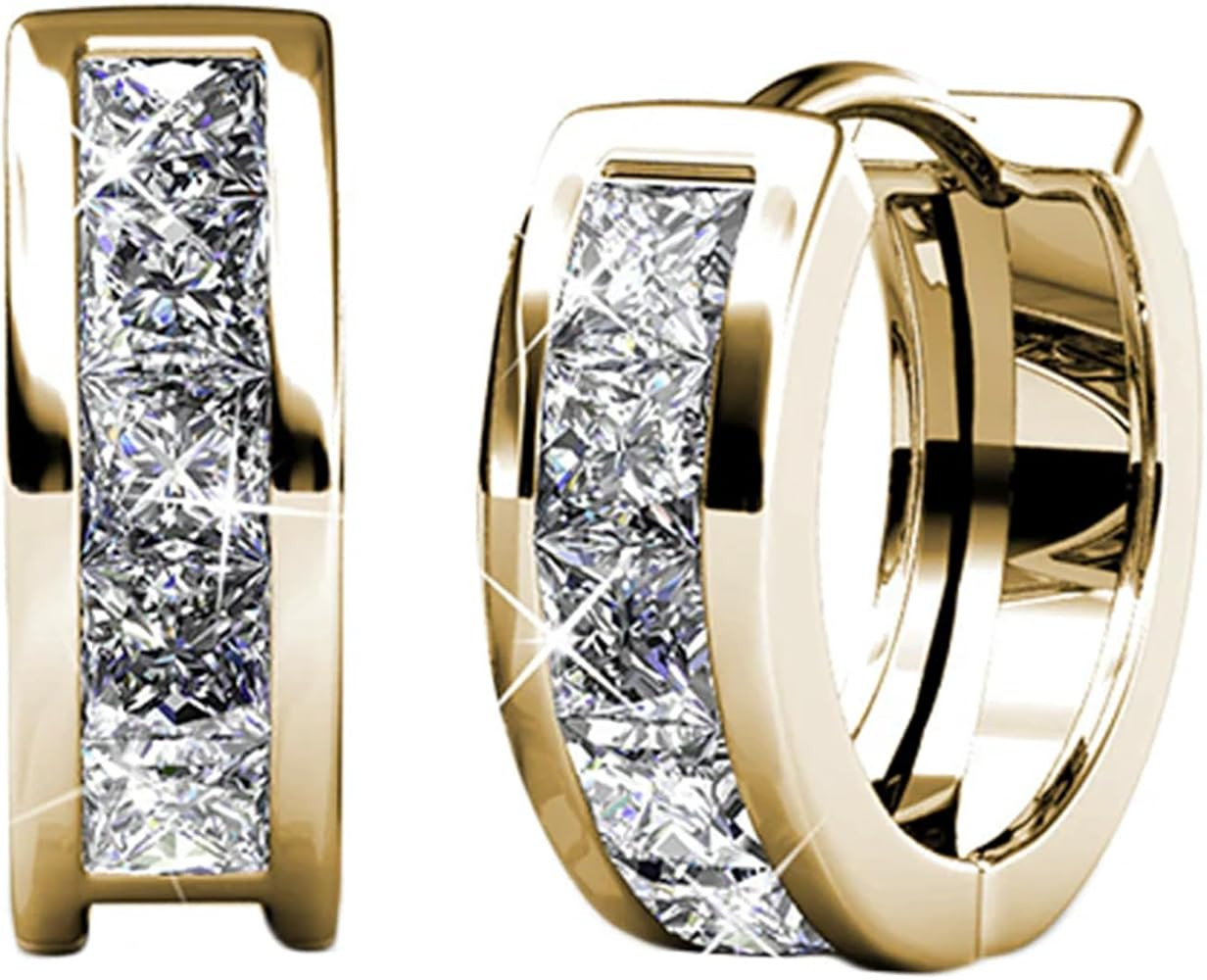 Cate & Chloe Giselle 18k Gold-Plated Hoop Earrings with Simulated Diamond Crystals, Stylish 15mm ... | Amazon (US)