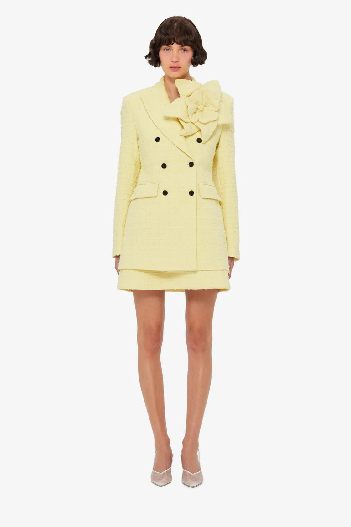 Jazlyn Tweed Blazer - Sorbet Yellow | LEO LIN US