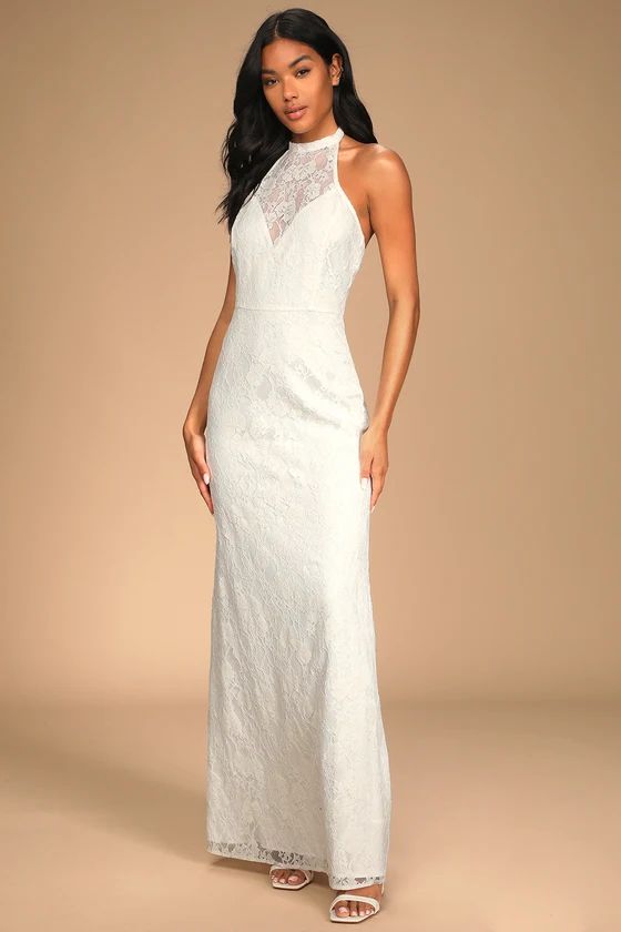 Love Season White Lace Backless Halter Maxi Dress | Lulus (US)