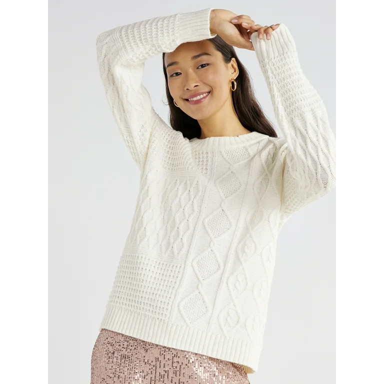 Time and Tru Women's Mixed Stitch Sweater, Midweight, Sizes XS-XXXL | Walmart (US)