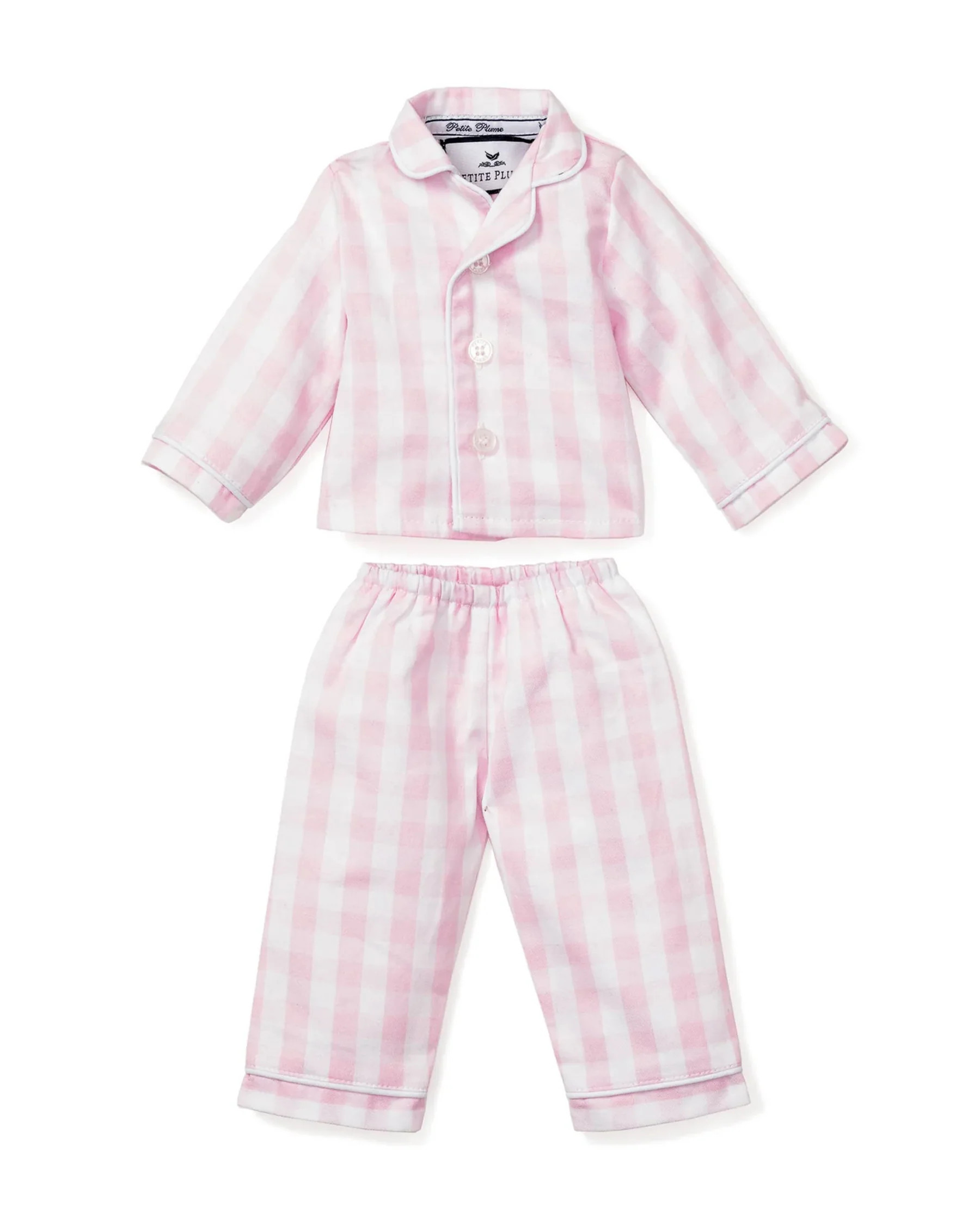 Kid's Twill Doll Pajamas in Pink Gingham | Petite Plume