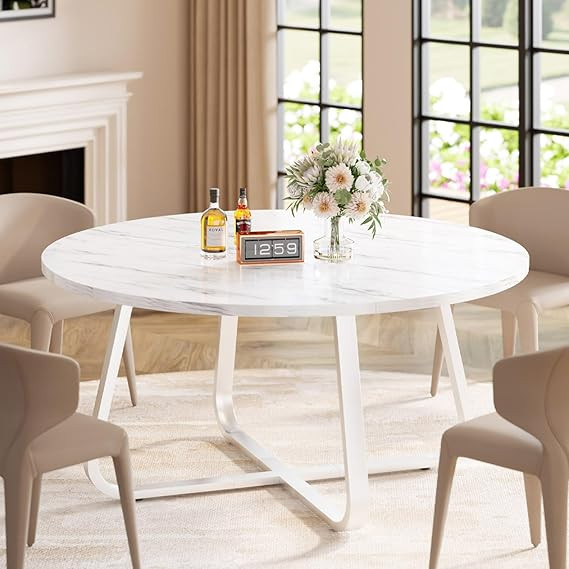LVB White Faux Marble Round Dining Table, Circle Dining Table Kitchen 4-6 People, Mid-Century Ped... | Amazon (US)