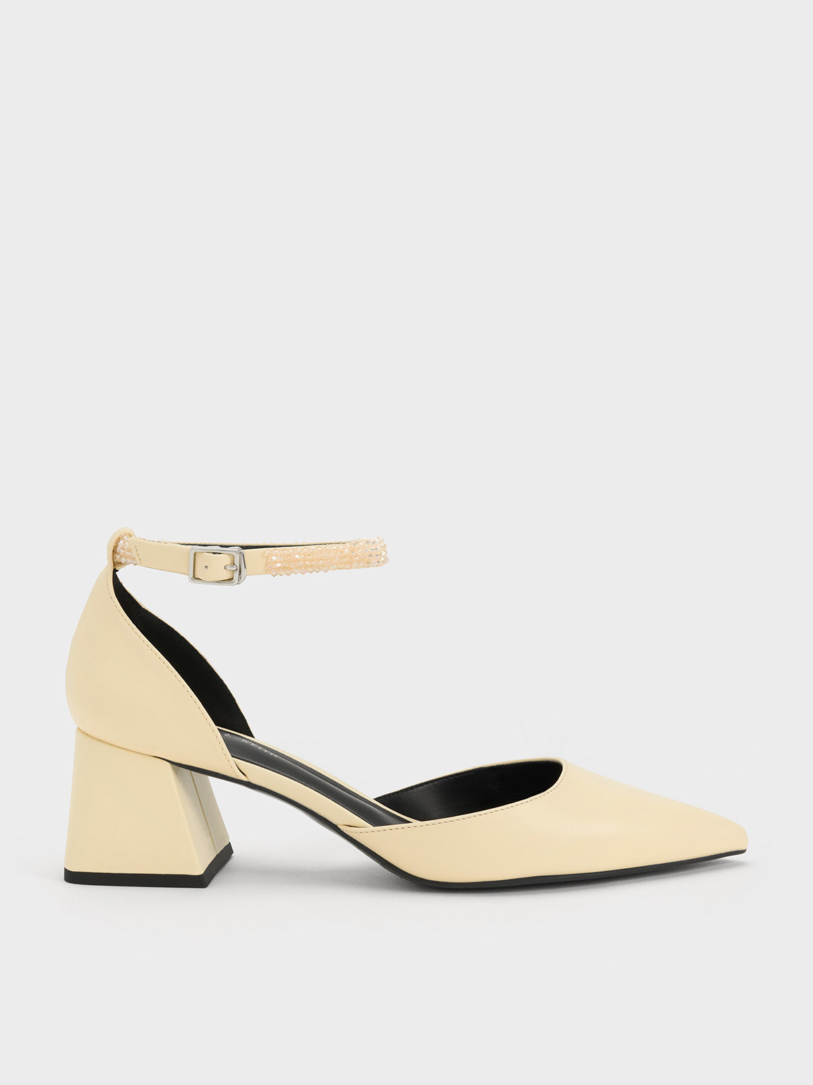 Butter Beaded Ankle-Strap D'Orsay Pumps | CHARLES & KEITH | Charles & Keith EU
