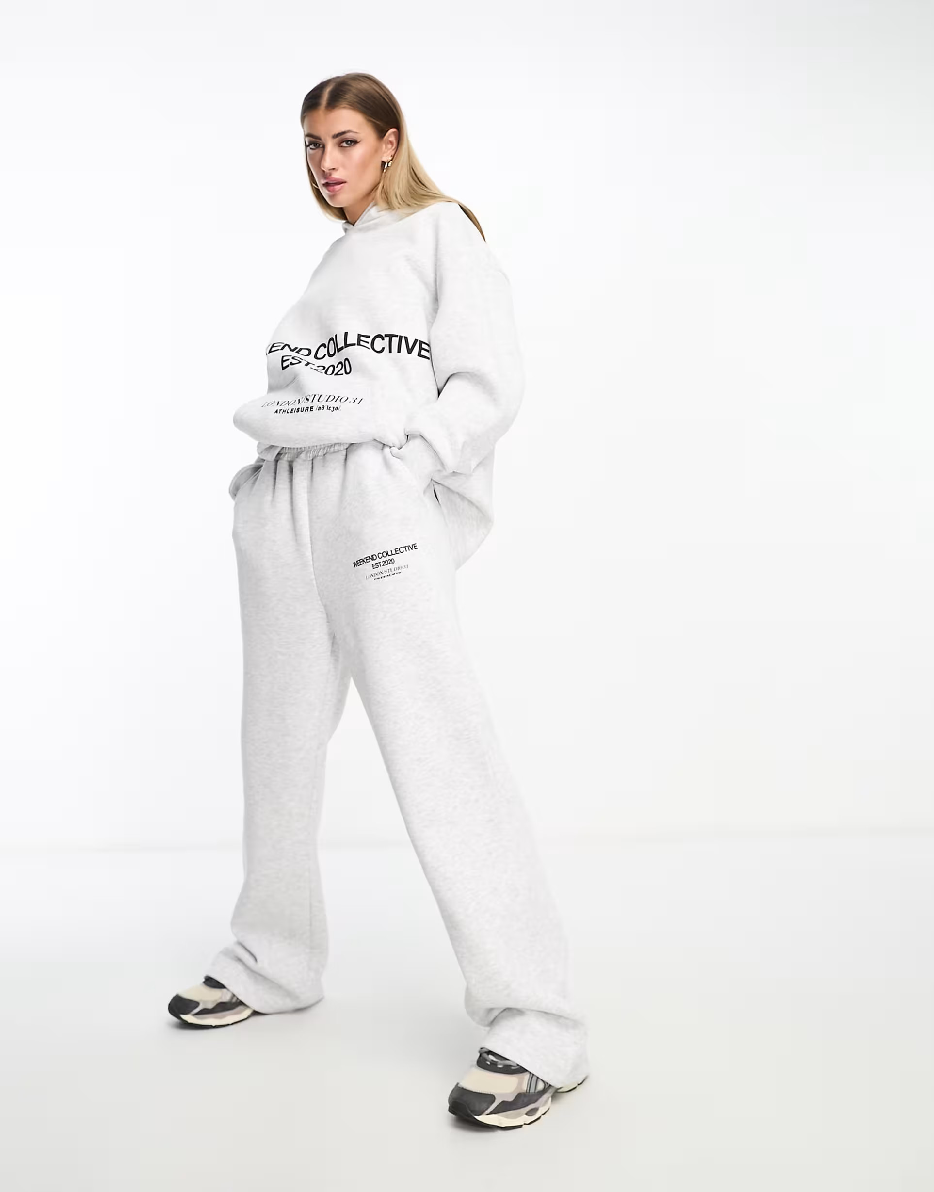 ASOS Weekend Collective oversized jogger with stacked logo in grey marl | ASOS | ASOS (Global)