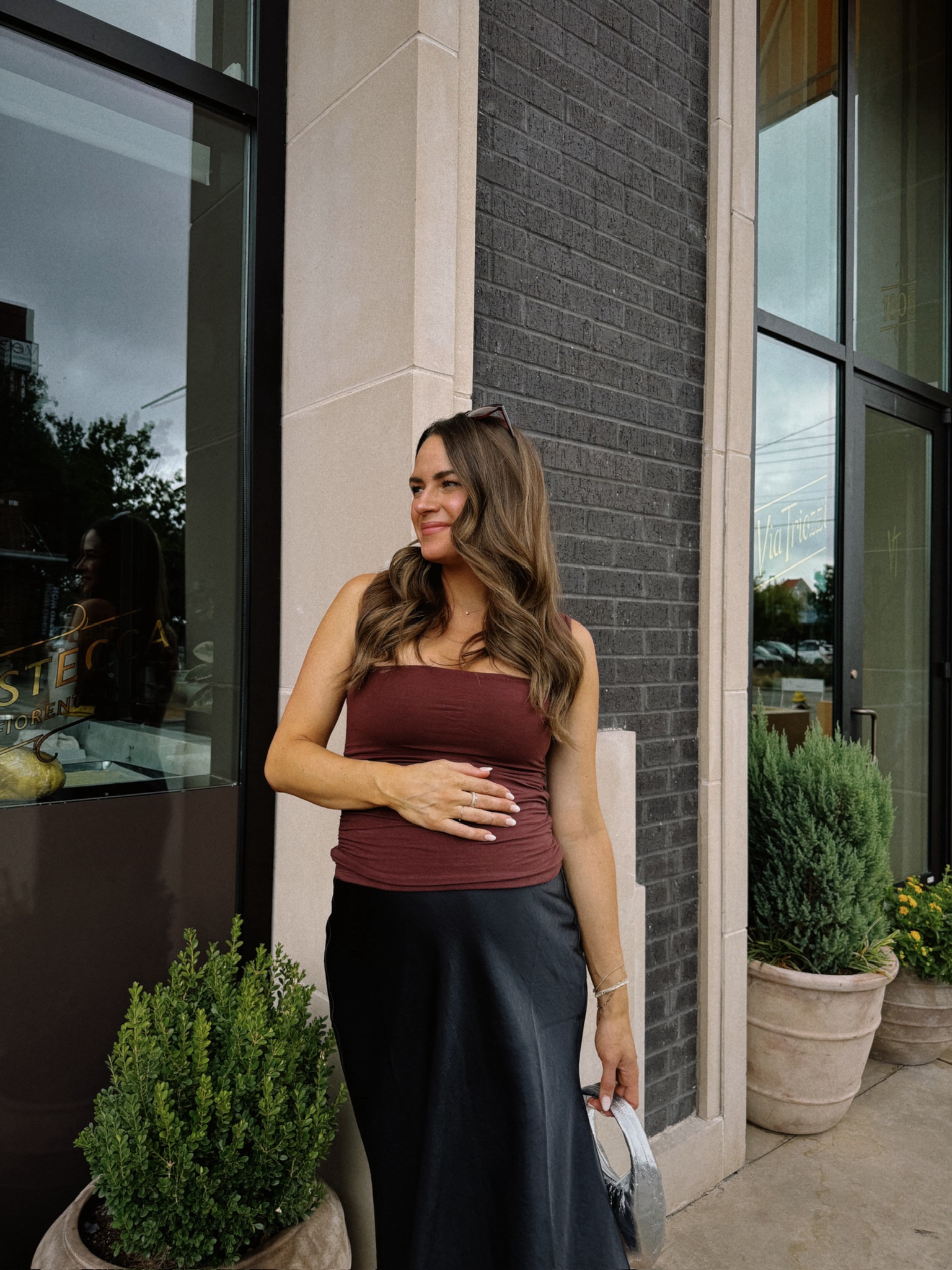 OOTD 🖤 loving the burgundy fall trend mixed with Metallics. I sized up in the skirt & wearing regular size in the top. I wore the dress version of this top on vacation this summer. My bag is on sale with code FALLFAVES!  


#LTKBump #LTKSeasonal #LTKStyleTip