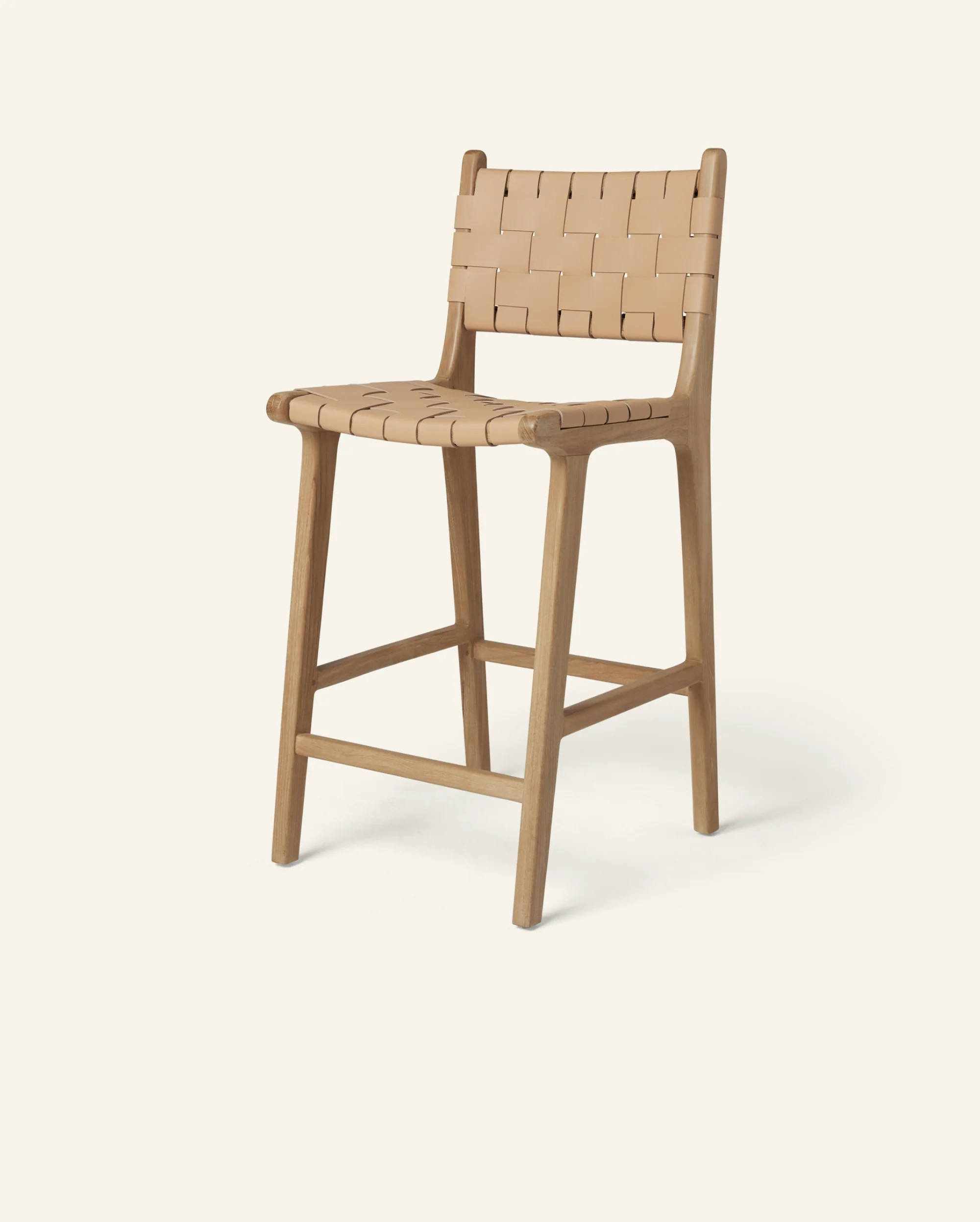 Stool #2 - Counter Stool in Oak with Woven Neutral Leather | Häti Home
