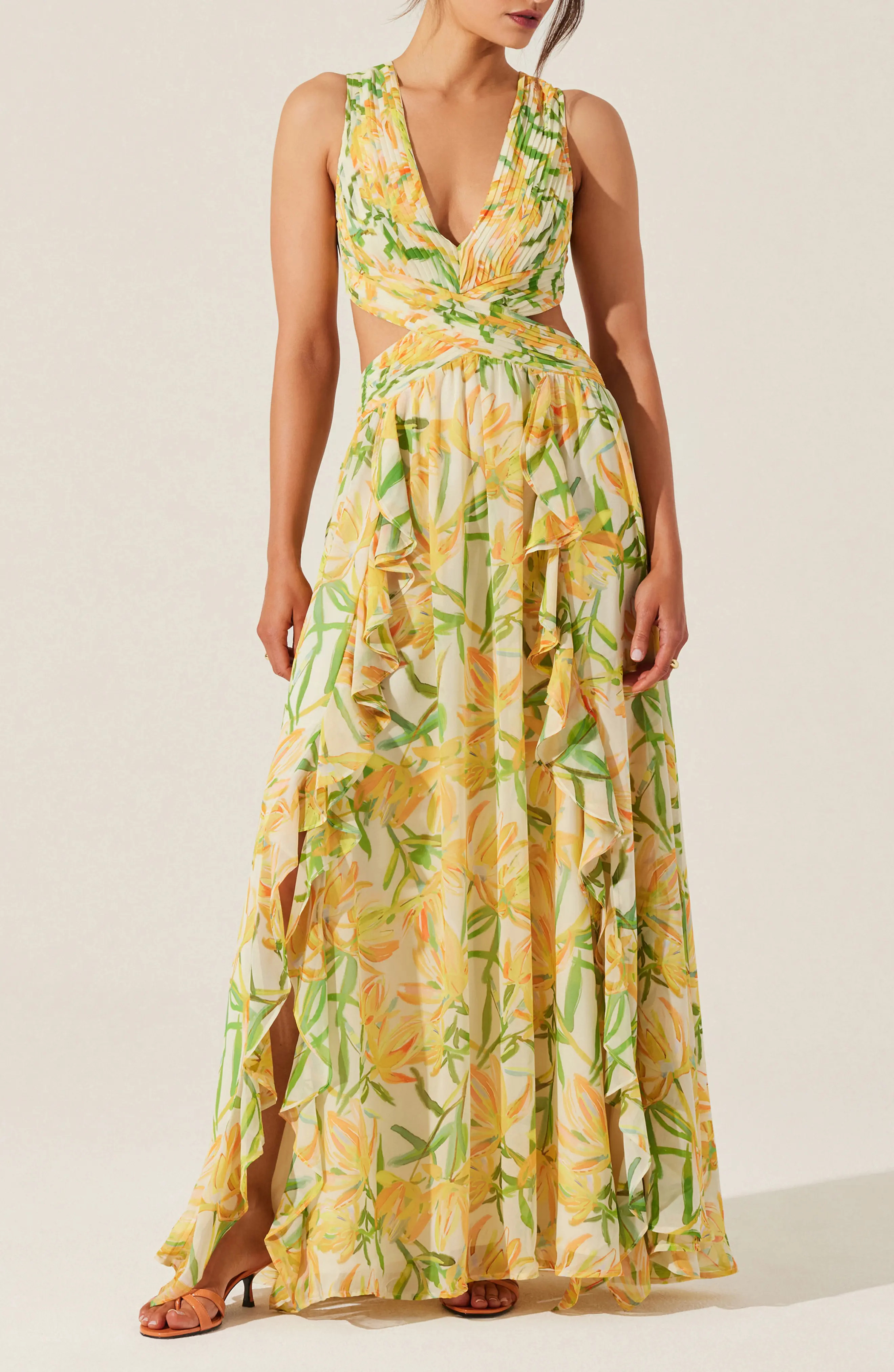 Noya Floral Pleated Cutout Maxi Dress (Women) | Nordstromrack | Nordstrom Rack