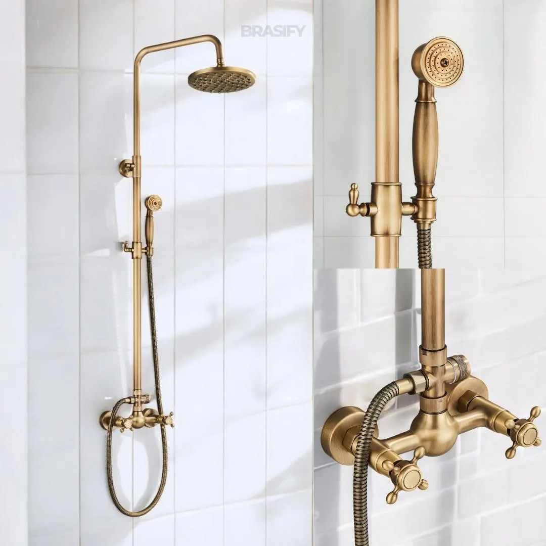 Antique Brass Outdoor Indoor Shower System With Handheld & Rainfall Showerhead | Rustic Garden or... | Etsy (US)