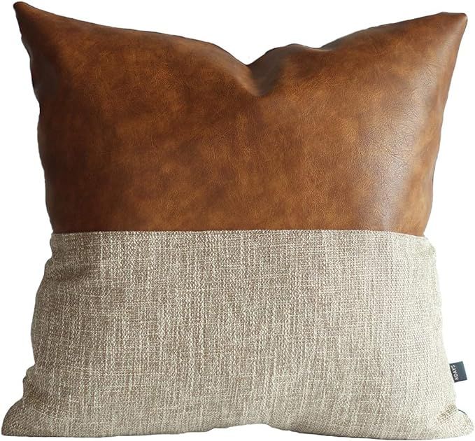 Kdays Halftan Pillow Cover Cognac Leather Decorative Throw Pillow Case Farmhouse Trendy Sofa Couch C | Amazon (US)