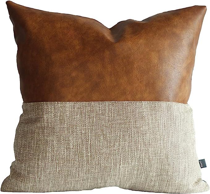 Kdays Halftan Pillow Cover Cognac Leather Decorative Throw Pillow Case Farmhouse Trendy Sofa Couc... | Amazon (US)