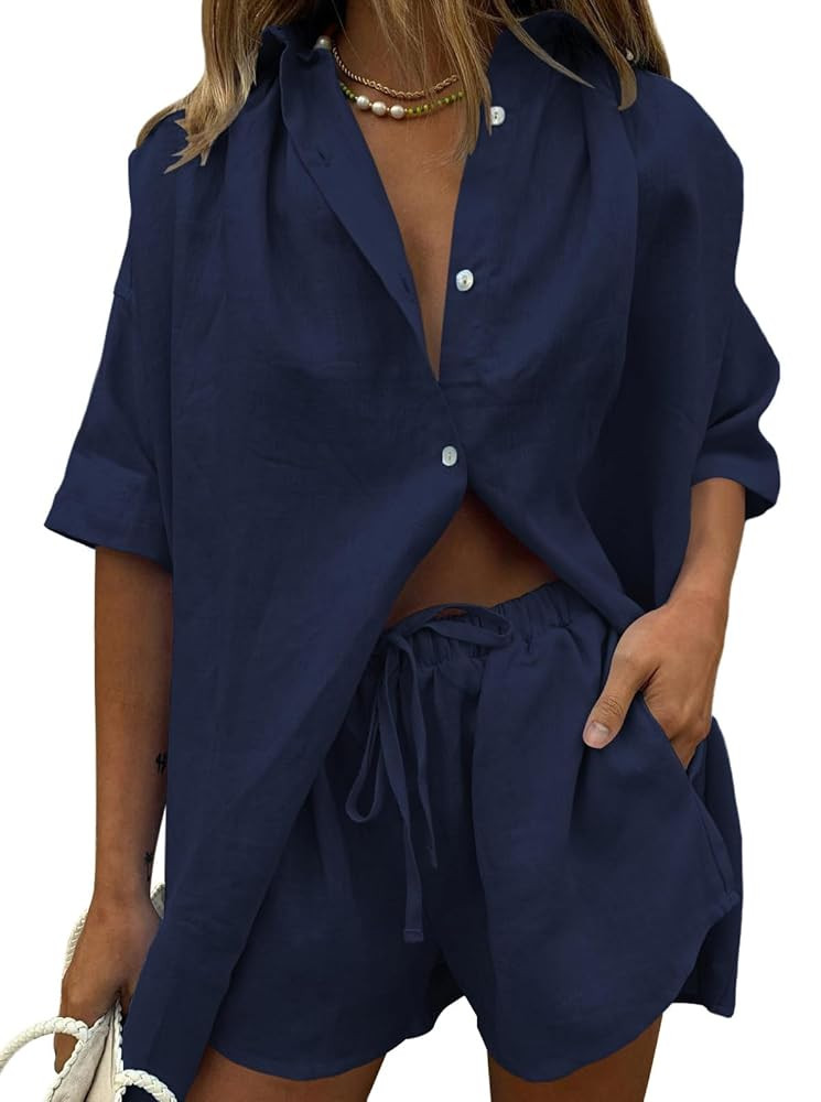 Fixmatti Women 2 Piece Outfit Summer Short Sleeve Top and Shorts Sweatsuit Set | Amazon (US)