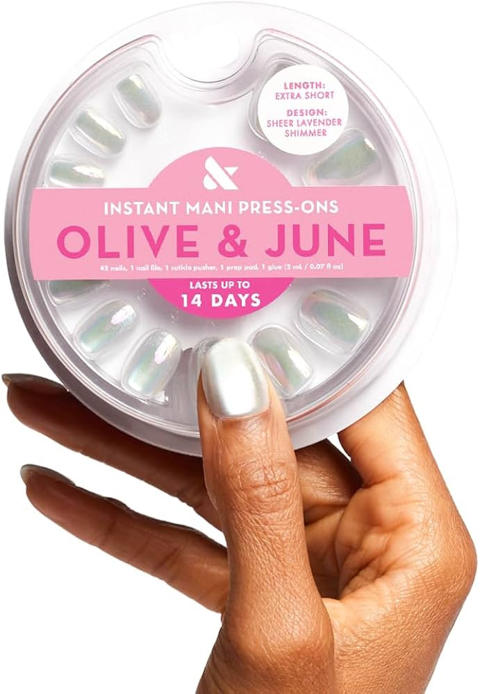 Olive & June Instant Mani Press-On Nails | (Glue) Extra Short, Round 42 Fake Nails, 21 Sizes | No... | Amazon (US)