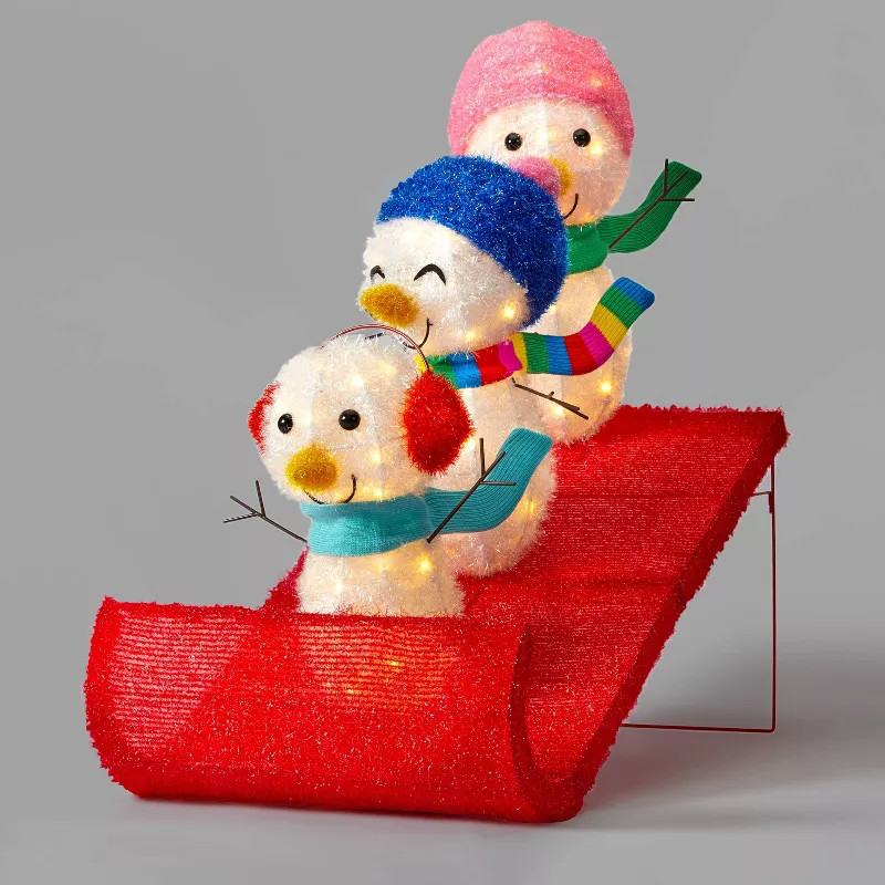 34.5in Tinsel Snowman Family on Sled Christmas Novelty Sculpture - Wondershop™ | Target