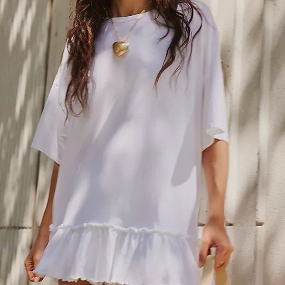Free People We The Why Yes Tee Oversized Cotton Top tunic ruffle short sleeve | Poshmark