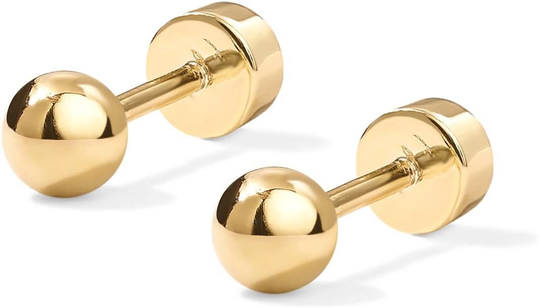 PAVOI 14K Gold Plated Solid 925 Sterling Silver Posts Dainty Ball Stud Flatback Earrings for Wome... | Amazon (US)