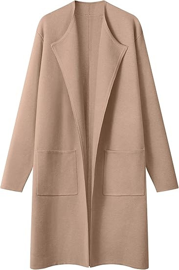 MEROKEETY Women's Open Front Coatigan Sweater Long Sleeve Casual Knit Lapel Cardigan Coat with Po... | Amazon (US)