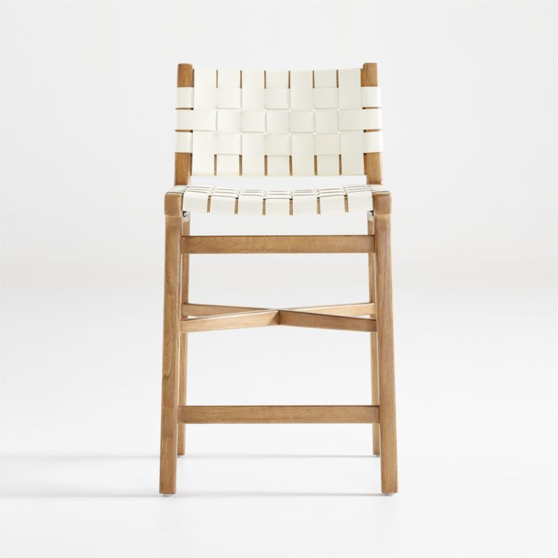 Taj White Leather Strap Counter Stool | Crate & Barrel | Crate & Barrel