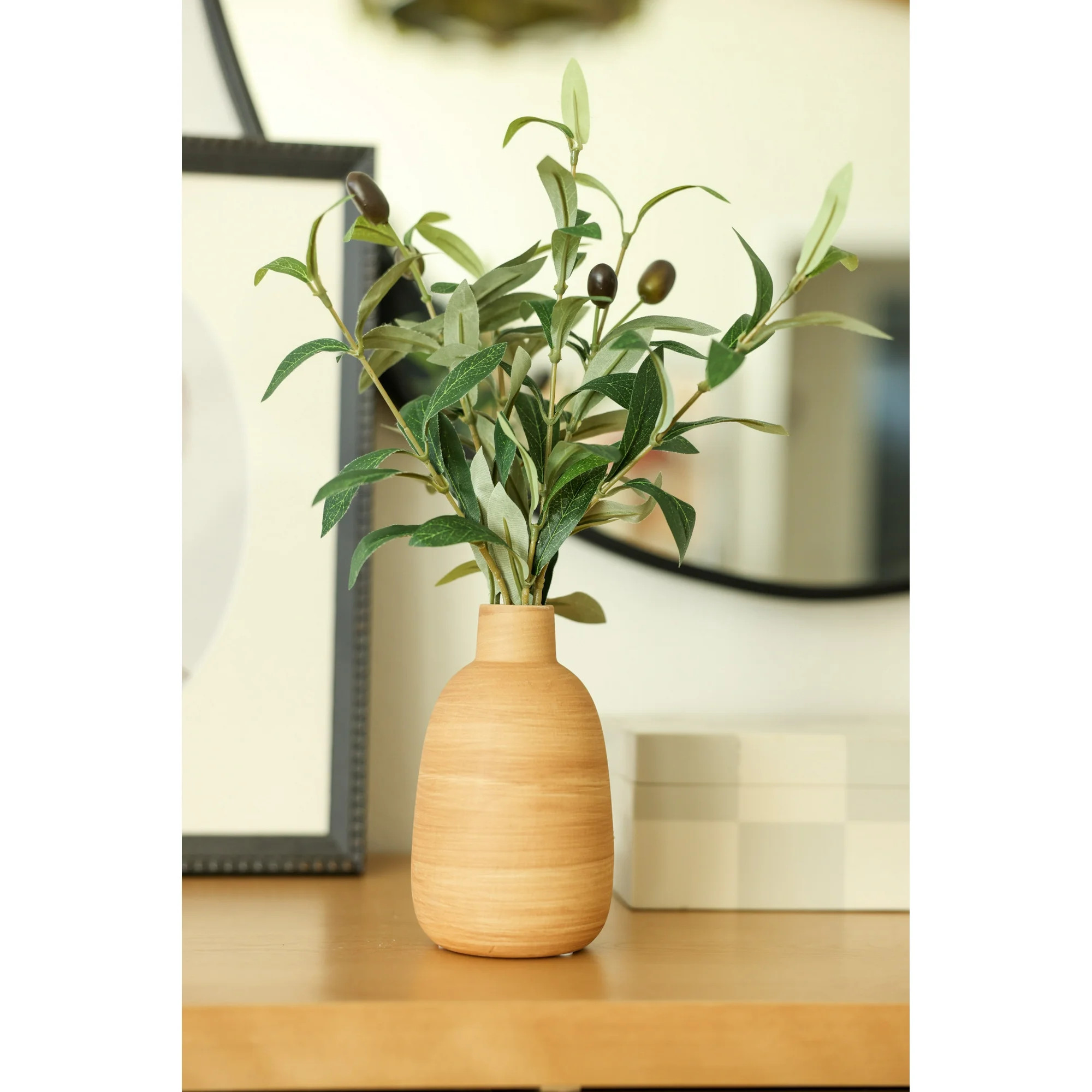 Mainstays 15” Artificial Olive in Wood Finish Ceramic Vase Made for Tabletops – 1.1 lbs | Walmart (US)