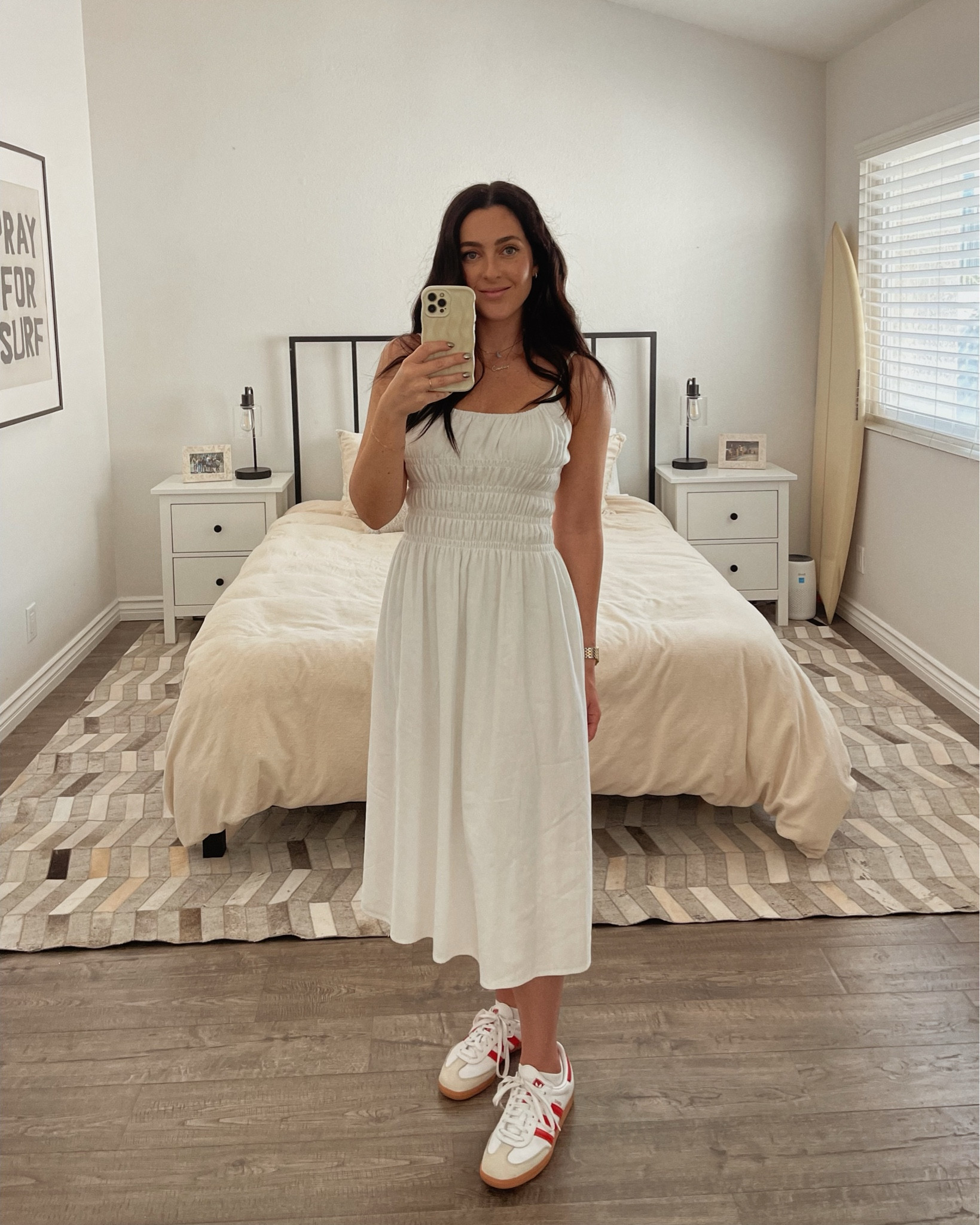 End of Summer ❤️ End Summer the right way with this chic and effortless outfit! Featuring a classic white dress paired with bold red and white Adidas Sambas, this look is perfect for celebrating in style. Add a touch of elegance with a sleek two-toned watch to complete the ensemble. Whether you're headed to a backyard BBQ or a summer soirée, this outfit strikes the perfect balance between casual and sophisticated. Save it for your end of summer style inspiration!

Key terms: Labor Day outfit, white dress, Adidas Sambas, two-toned watch, summer fashion.

#LTKShoeCrush #LTKSeasonal #LTKStyleTip